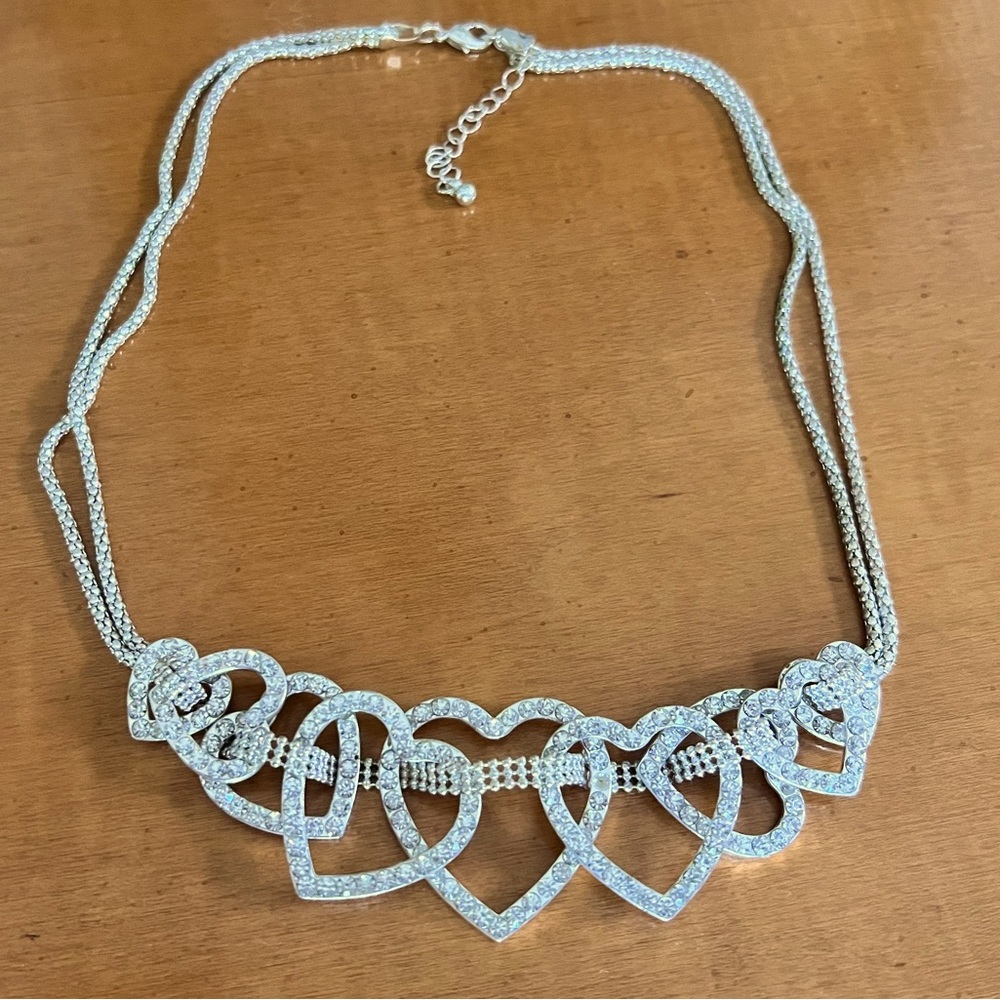 Rhinestone Linked Hearts Necklace
